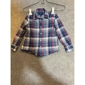 Ralph Lauren Boys’ Shirt 4T Plaid Navy Red Classic Button-Down Casual Wear
